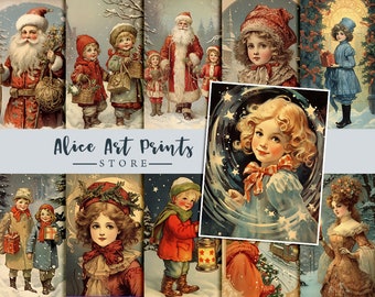 Christmas card junk journal, digital ephemera, junk journal supplies, card making, scrapbook, Retro Postcards, Christmas postcard