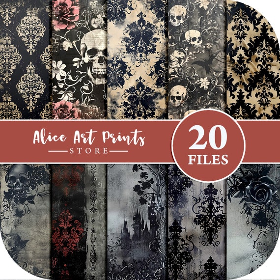 Vintage Gothic, Neutral Background, Scrapbook, Junk Journal Paper, Distressed Design, Printable Ephemera, Skulls, Roses, Instant Download
