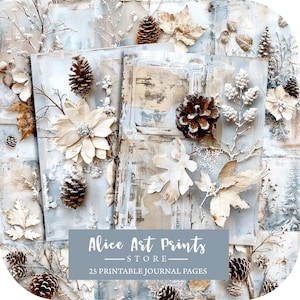 Páginas de diario basura de invierno, página de álbum de recortes de invierno, efímeras de invierno, páginas de diario vintage, papel imprimible, hoja de collage para descargar digitalmente