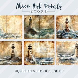 Watercolor Lighthouse Junk Journal Kit, Shabby Chic Ocean Journal Pages ...