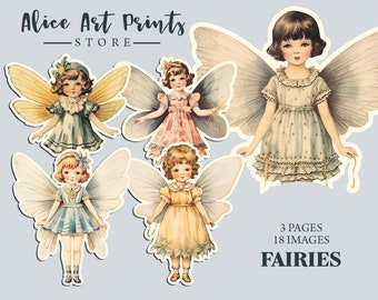 Fairies Fussy Cut Ephemera for Junk Journals, Vintage Flower Fairy Paper Dolls Digital Download, Printable Collage Sheet, Stickers