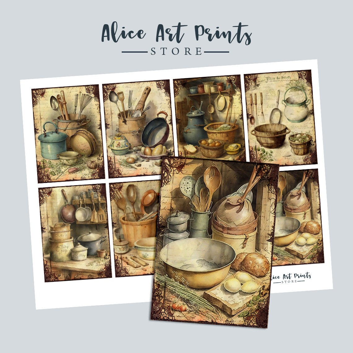 Watercolor Vintage Baking Items ATC Cards Junk Journal Cards Etsy Ireland