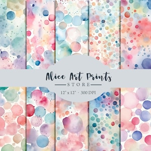 Watercolor Rainbow Polka Dot Digital Paper, Colorful Confetti Pack Scrapbooking Paper, Watercolor Polka Dots Digital Paper Backgrounds