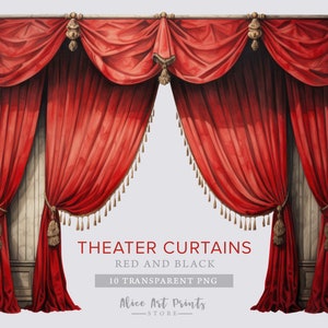 Cortinas de teatro de papel vintage gótico imprimibles, casa de muñecas de teatro francés, efímera vintage digital de diario basura, fabricación de tarjetas, scrapbooking