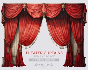 Printable Gothic Vintage Paper Theater Curtains, French Theater Dollhouse, junk journal digital vintage ephemera, card making, scrapbooking