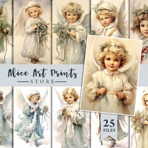 Weihnachtsengel Aquarell Journaling Karten, Vintage Weihnachtsengel Clipart, Junk Journal Ephemera, Kartengestaltung, druckbare digitale Datei