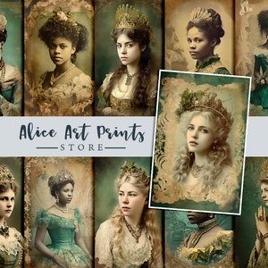 Belles photos vintage de femmes victoriennes, kit de journal indésirable Tattered Green, cartes de journalisation, fabrication de cartes, éphémères numériques, images éphémères