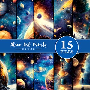 Space Junk Journal Paper Galaxy Digital Scrapbook Bundle Celestial Printable Planet Collage Sheet Vintage Ephemera Cosmos Space Download