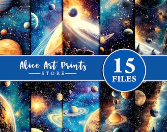 Space Junk Journal Paper Galaxy Digital Scrapbook Bundle Celestial Printable Planet Collage Sheet Vintage Ephemera Cosmos Space Download
