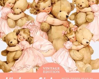 Vintage Baby Girl Clipart Bundle, Paper Dolls transparent PNG, Vintage Cute Girl Clipart, Paper craft, Digital Junk Journal Ephemera