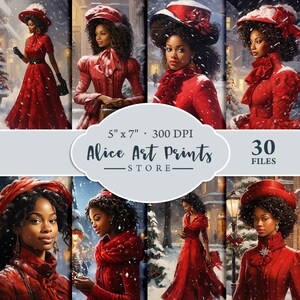 Carte de journalisation des femmes noires victoriennes de Noël, Belle femme africaine, Peintures de dames romantiques Cartes ATC, Images éphémères pour le bricolage