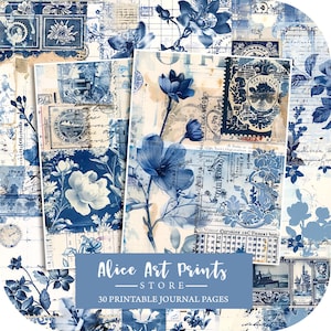 Blue Neutral Collages, Digital Painted Paper Scraps, Vintage Scraps of Paper Collage, Tatty Paper Backgrounds, Antique Paper Textures #597