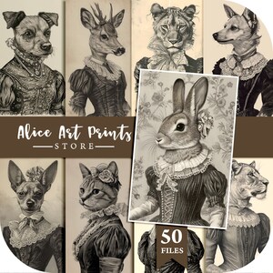 Victorian Animal Portrait, Royal Animal Painting, Dressed Animal Print Ephemera, Vintage Journaling Cards Scrapbooking Junk Journal Supplies