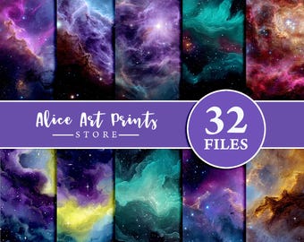 Galaxy Digital Paper, Space Nebula Junk Journal Page, Vintage Night Star Outerspace Scrapbook Collage Sheet, Cosmic Star Dust Planets Pages