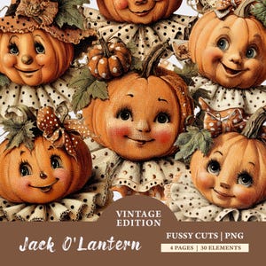 Vintage Halloween Clipart Bundle Whimsical Jack-o-Lantern Fussy Cut Ephemera for Junk Journals Retro Halloween Clipart 1950's Halloween