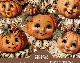 Paquete de imágenes prediseñadas de Halloween vintage, calabazas caprichosas, recortes recargados para diarios basura, imágenes prediseñadas de Halloween retro, Halloween de los años 50