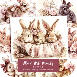 Bunny Junk Journal Kit, Easter Greetings Card, Shabby Chic Spring Journal Digital Paper Bunnies and Easter eggs, Spring Vintage Ephemera