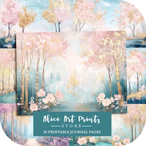 Forêt enchantée papier journal indésirable Forêt féerique Papier numérique Scrapbooking Forêt lunatique Journal papier Printemps forêt fond
