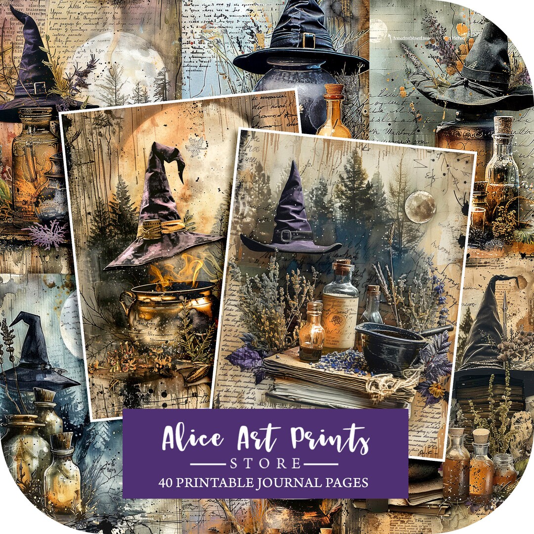 Vintage Witch Junk Journal Pages, Dark Academia Scrapbook Paper, Magic ...