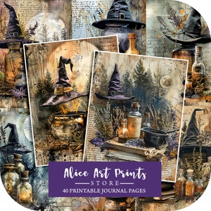Vintage Witch Junk Journal Pages, Dark Academia Scrapbook Paper, Magic Apothecary Gothic Fantasy Printable, Witchcraft Vintage Ephemera