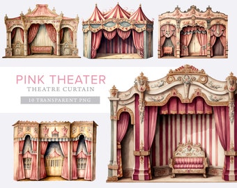 Vintage Paper Theater, 10 French Theater Dollhouse, Printable Curtain junk journal digital vintage ephemera, card making, scrapbooking