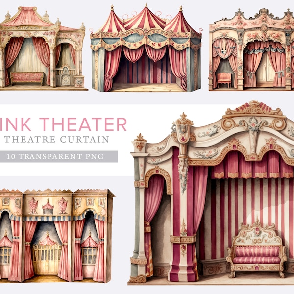 Vintage Paper Theater, 10 French Theater Dollhouse, Printable Curtain junk journal digital vintage ephemera, card making, scrapbooking