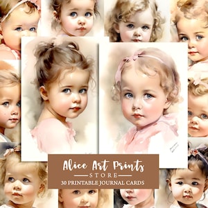 Vintage Baby Girl portrait junk journal cards, Victorian girls Journaling Card, Romantic Girl Watercolor Cards, Ephemera images for DIY