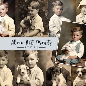 Vintage Boy with puppy junk journal kit, digital ephemera, junk journal supplies, card making, scrapbook, vintage photos, children, boys