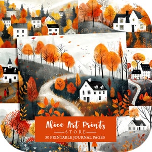 Illustration d'automne d'inspiration scandinave, papier de journal indésirable lunatique, fond d'automne, pages de journal moderne, scrapbooking papier numérique d'automne
