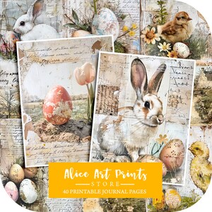 Easter Junk Journal Pages, Easter Greetings Card, Shabby Chic Spring Journal Digital Paper, Bunnies and Easter eggs Vintage Ephemera