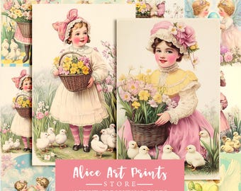 Vintage Spring Easter Collage Sheets, Easter Junk Journal Cards Easter Cards & Ephemera Easter Kids Journal Digital Easter Crafting Supplies