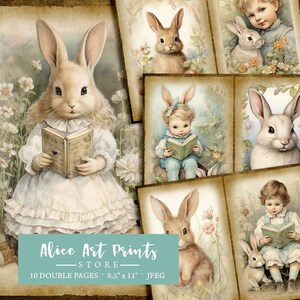 Victorian Easter Bunny Junk Journal Kit Pages, Vintage Easter Ephemera, Kids Journal Digital Paper Scrapbooking Antique Easter Eggs