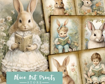 Victorian Easter Bunny Junk Journal Kit Pages, Vintage Easter Ephemera, Kids Journal Digital Paper Scrapbooking Antique Easter Eggs