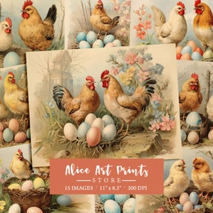 Kit di diario vittoriano di Pasqua, biglietto di auguri di Pasqua vintage effimero di Pasqua, diario shabby chic, polli di carta digitale e uova di Pasqua