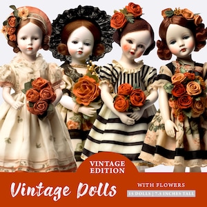 Vintage Dolls Fussy Cut, Paper dolls Junk Journal Kit, Halloween Ephemera, Printable Collage Sheet, scrapbook elements, Cut-outs card making