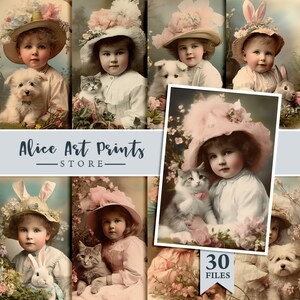 Victorian Easter Junk Journal Cards, Easter Bunny Vintage Ephemera Kids Journal Digital Scrapbooking Antique Easter Eggs, DIY card making