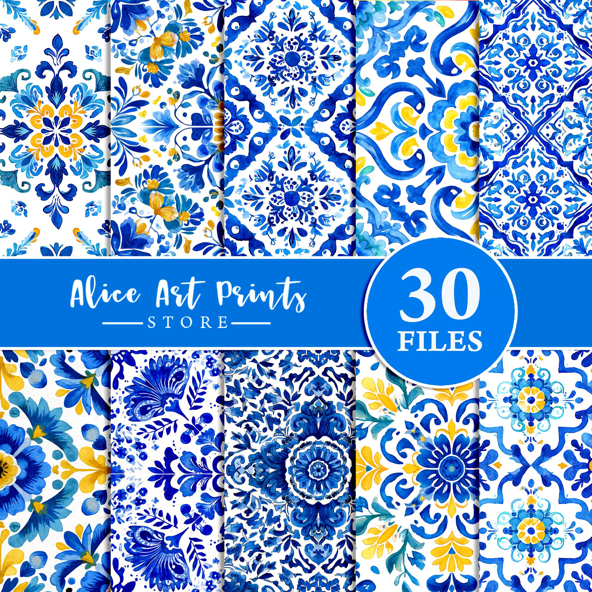Mexican Talavera Tiles Pattern Seamless Digital Papers Blue and White ...
