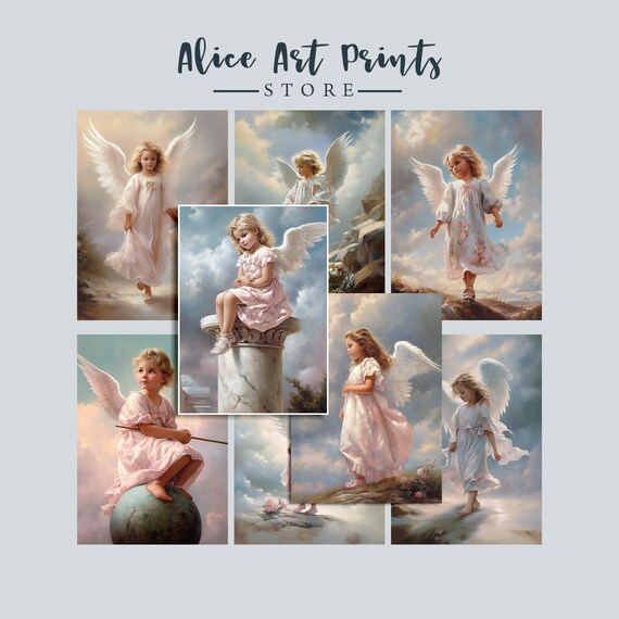 Watercolor Little Angel Digital Collage Sheets - High-Quality Digital ATC Cards, Printable Cards for DIY Crafts and Scrapbooking N02