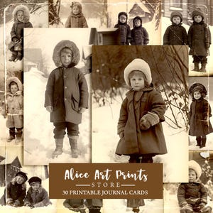 Efemere ongewenste dagboeken, ongewenste dagboek vintage kleine meisjes en jongens, winter retro foto's digitaal, afdrukbare 1900 tijdperk oude foto kinderen