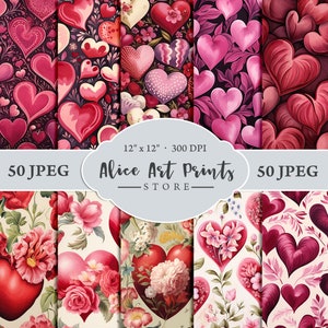 Kit de diário lixo de corações em aquarela, papel digital romântico, coisas efêmeras vintage, página de diário romântico, fundos brilhantes de scrapbooking de dia dos namorados