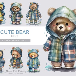 Schattige beer aquarel clipart, teddybeer clipart, kleine beer in een sprookjes bos PNG, schattige baby beer PNG-kwekerij clipart-kinderen