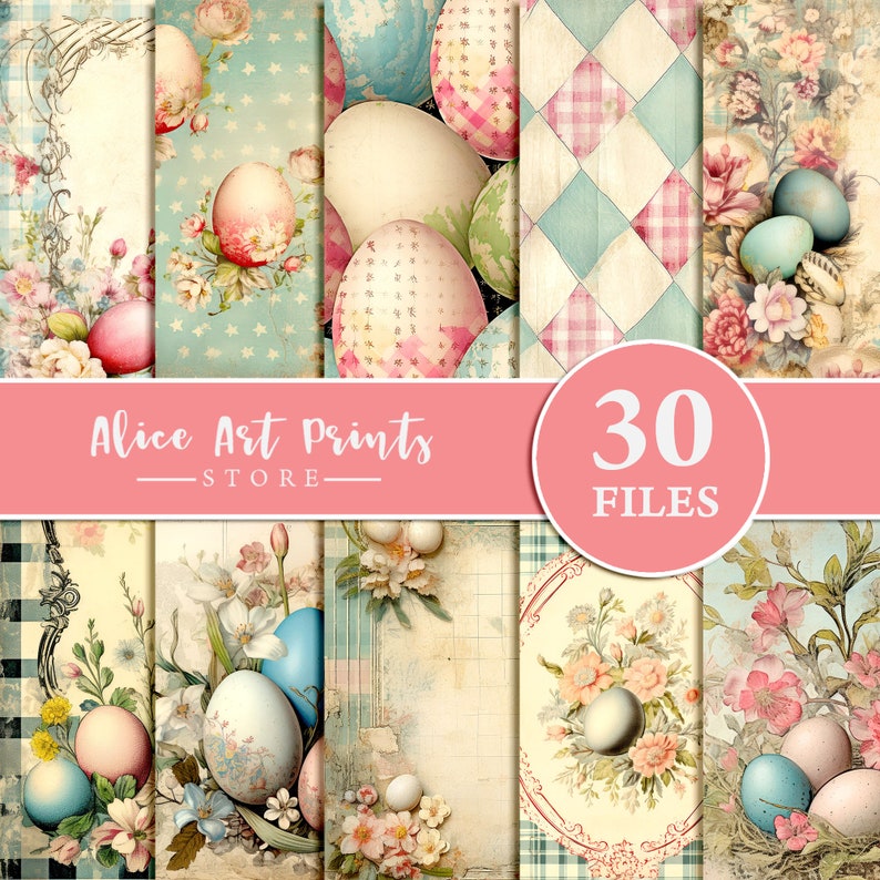 Printable Vintage Easter Digital Paper, Retro Spring Ephemera Collage ...