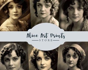 Junk Journaling Ephemera, Retratos antiguos digitales, Junk Journal Vintage Women, Fotos retro Digital, Retratos antiguos imprimibles, Década de 1920