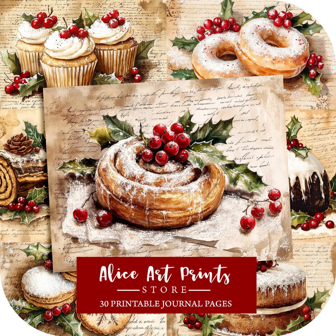 Christmas Baking Junk Journal Kit, Vintage Christmas Junk Journal Pages ...