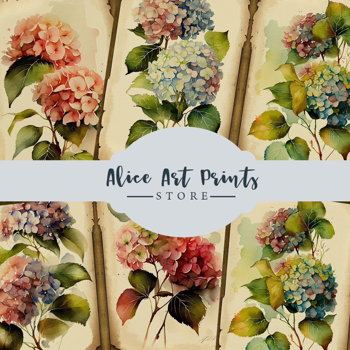 Hydrangea Junk Journal Kit, Vintage Journal Pages, Flower