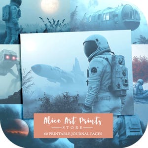 The Lonely Astronaut Junk Journal Pages, Space Digital Papers, Kosmische Träume druckbarer Hintergrund, Sci-fi Ephemera, Weltraumpapierhandwerk