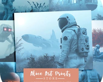 The Lonely Astronaut Junk Journal Pages, Space Digital Papers, Cosmic Dreams Printable Background, Sci-fi Ephemera, Outer Space Paper crafts