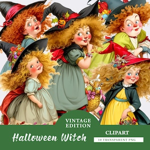 Quirky Halloween Witches Clipart Bundle Vintage Funny Witch Fussy Cut Retro Halloween Clipart Halloween Ephemera Junk Journals Crafts