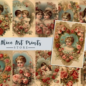 vintage Valentine card journal indésirable, éphémères numériques, fournitures de journal indésirable, fabrication de cartes, album, cartes postales antiques, Saint-Valentin victorienne