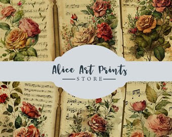 Watercolor Rose Journal Kit, Vintage Journal Pages, Flower Junk Journal Printable, Vintage Junk Journal Digi Kit, Vintage Printable Journal
